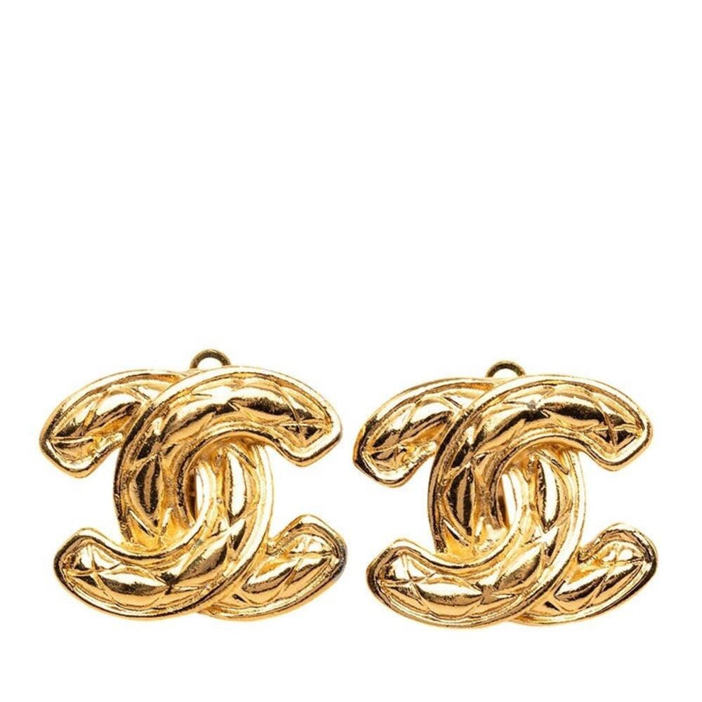 Chanel CC Logo Matelasse Earrings Gold Plated
